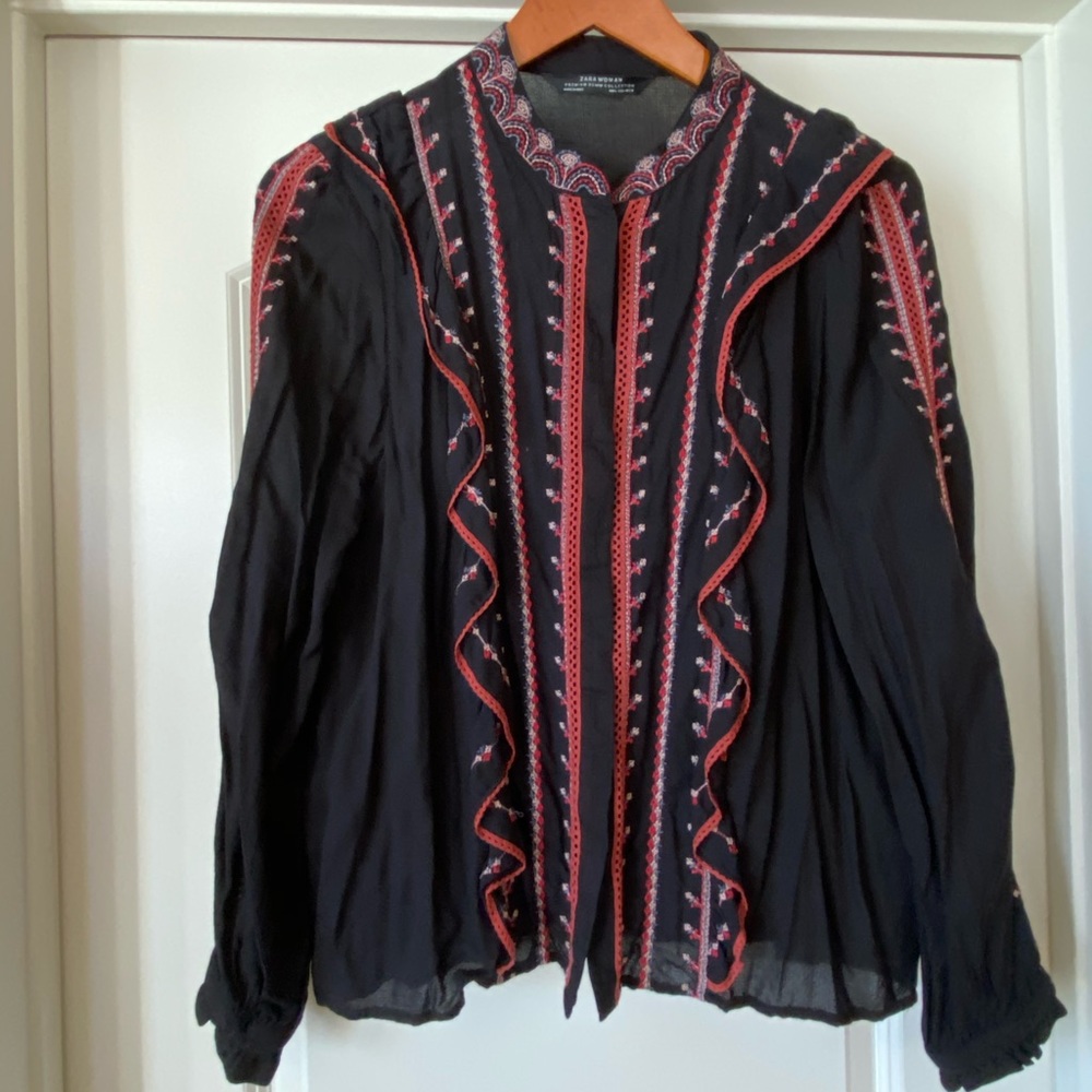 Zara Woman black top with embroidery